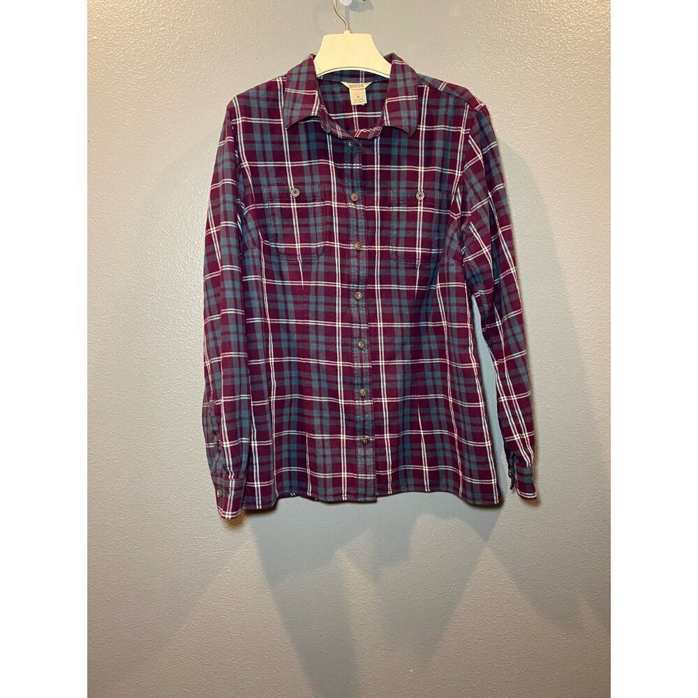 Duluth Trading Co. Women's Plaid Flannel Shirt Purple and Teal Size Medium